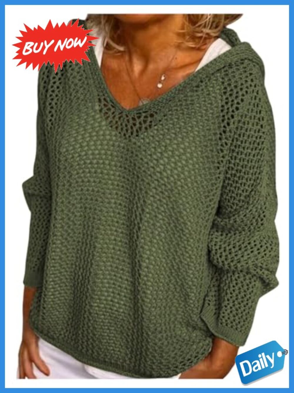 Crochet Hollow Out Hooded Pullover Sweater Long Sleeve Knit Top